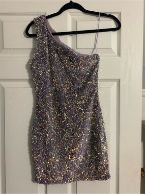 One-Shoulder Lavender Sequin Party Dress
